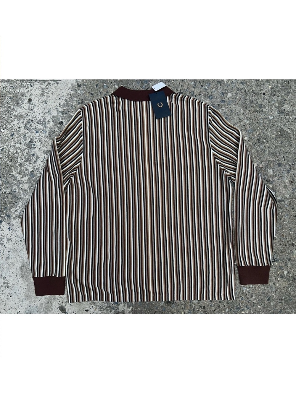 Fred Perry Fine Stripe Knitted Polo Shirt Long Sleeve 2XL Carrington Brick NWT - Picture 11 of 13